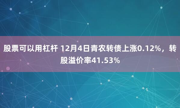 股票可以用杠杆 12月4日青农转债上涨0.12%，转股溢价率41.53%