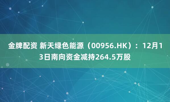 金牌配资 新天绿色能源（00956.HK）：12月13日南向资金减持264.5万股