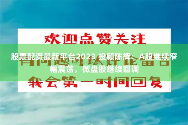 股票配资最新平台2023 投顾陈辉：A股继续窄幅震荡，微盘股继续回调