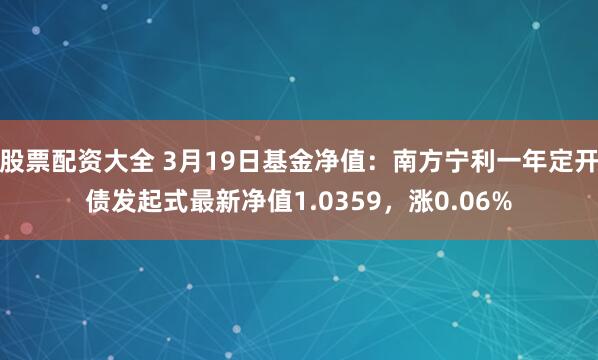 股票配资大全 3月19日基金净值：南方宁利一年定开债发起式最新净值1.0359，涨0.06%